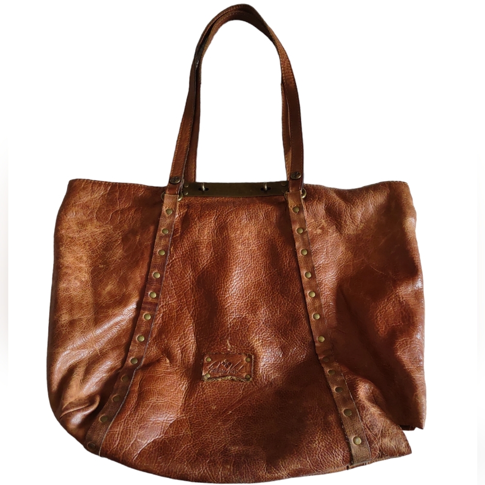 Patricia Nash Tan Italian Leather Benvenuto Studded Tote Bag *FLAWED*
